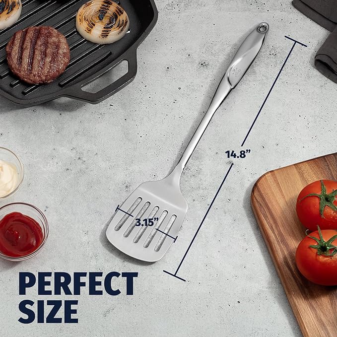 Zulay Kitchen Stainless Steel Slotted Turner - 14.8??Heat-Resistant Metal Spatula for Cooking, Frying & Grilling - Durable, Rust-Proof & Dishwasher Safe Kitchen Utensil for Everyday Use