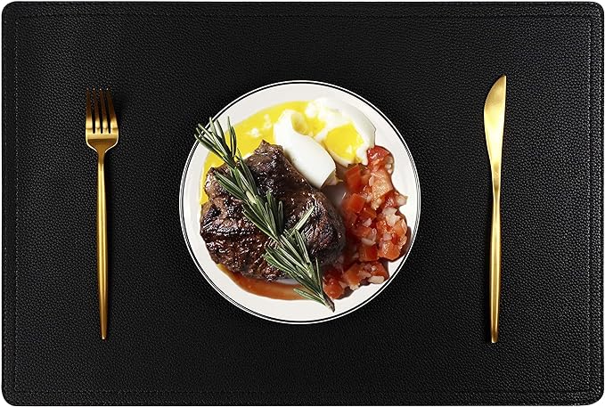 Set of 6 Faux Leather Placemats, PU Table Mats, Waterproof, Stain Resistant, Heat Resistant, Non-Slip Easy to Clean for Kitchen Dining Table,Conference Table