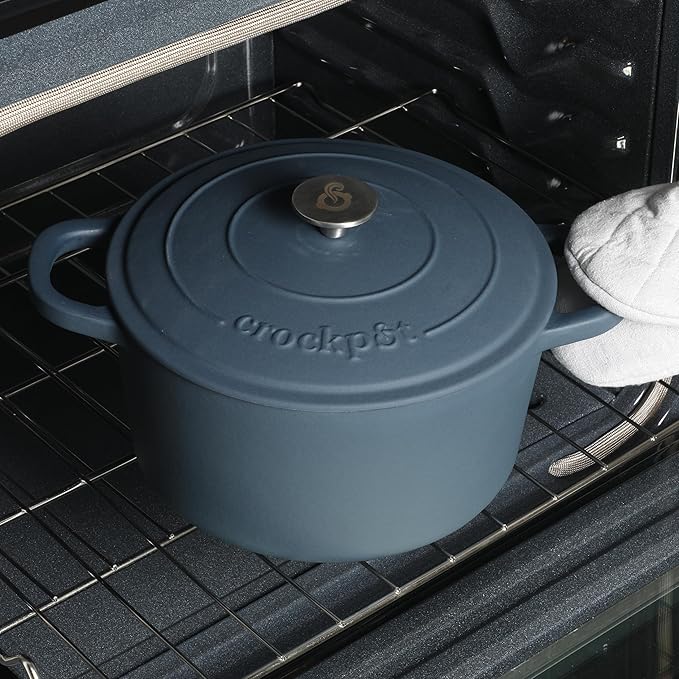 Crock-Pot Artisan 7-Quart Round European Enameled Cast Iron Dutch Oven ??Matte Navy Blue, Durable Oven Safe Cookware