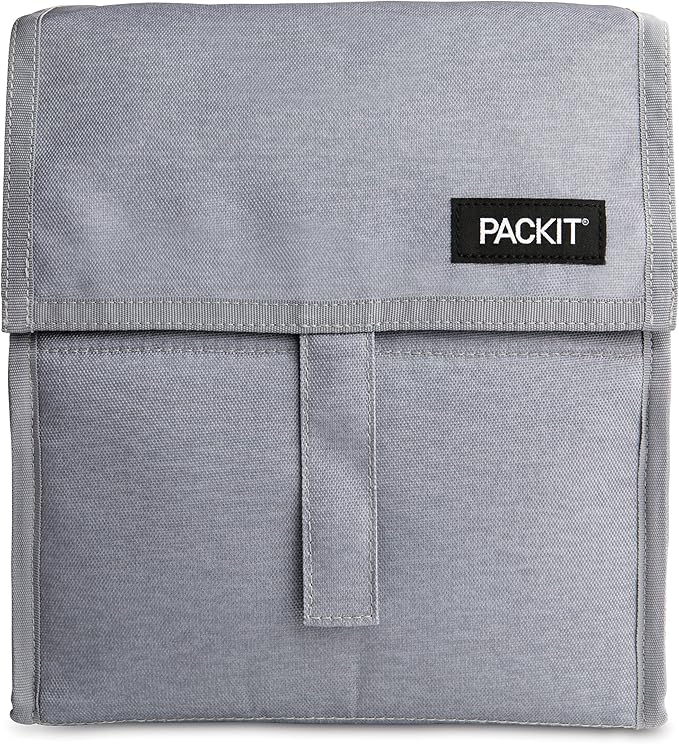 PackIt짰 Freezable Lunch Bag, Gray Fog, Built with ECOFREEZE짰 Technology, Foldable, Reusable, Zip and Velcro Closure with Buckle Handle, Designed for Work Lunches and Fresh Lunch On the Go