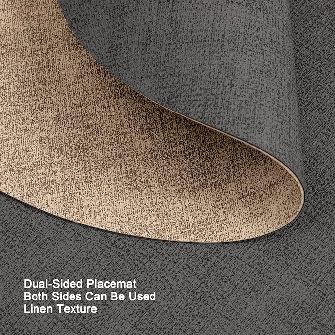 Myir JUN Round Placemats Dual Sided, Faux Leather Place Mats Set of 4 Indoor Placemat for Dining Table Outdoor Place Mat Non-Slip Washable Table Mats (Gray Beige, Set of 4)