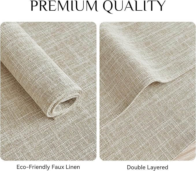Softalker Faux Linen Placemats Set of 8-12 x 18 Inch, Heat Resistant Double Layered Durable Burlap Farmhouse Place Mats, Non-Slip Washable Rustic Table Mats for Dining, Kitchen, Party竊뉰eige
