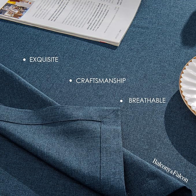 BALCONY & FALCON Table Cloth for 6ft Rectangle Tables ??Waterproof, Wrinkle-Free Farmhouse Tablecloth for Dining, Kitchen, Wedding, Baby Shower, Holiday Gatherings (Dark Blue, 55" x 95")