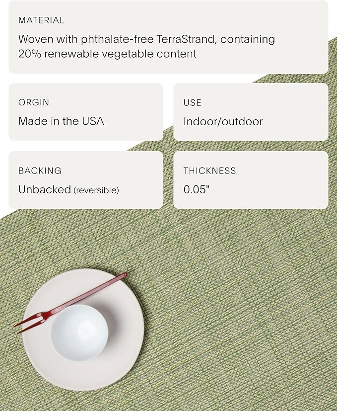 Chilewich Mini Basketweave Placemats in Dill - Set of 4 - Easy Care Woven Tabletop Textiles - Indoor/Outdoor - 15" Round