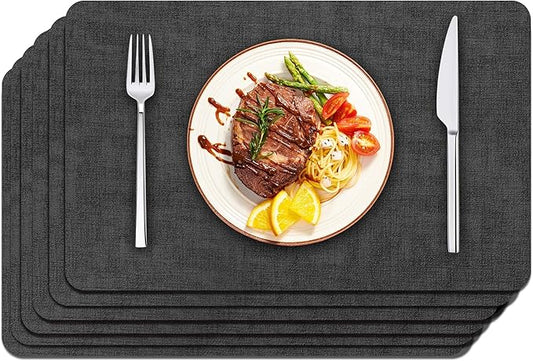 Maxpearl Faux Leather Placemats Set of 6 - Waterproof - Wipe Clean - Heat Resistant - Anti Slip Dining Table Place Mats, Suitable for Indoor & Outdoor Use, 17?쇺쇒?2?쇺? Black