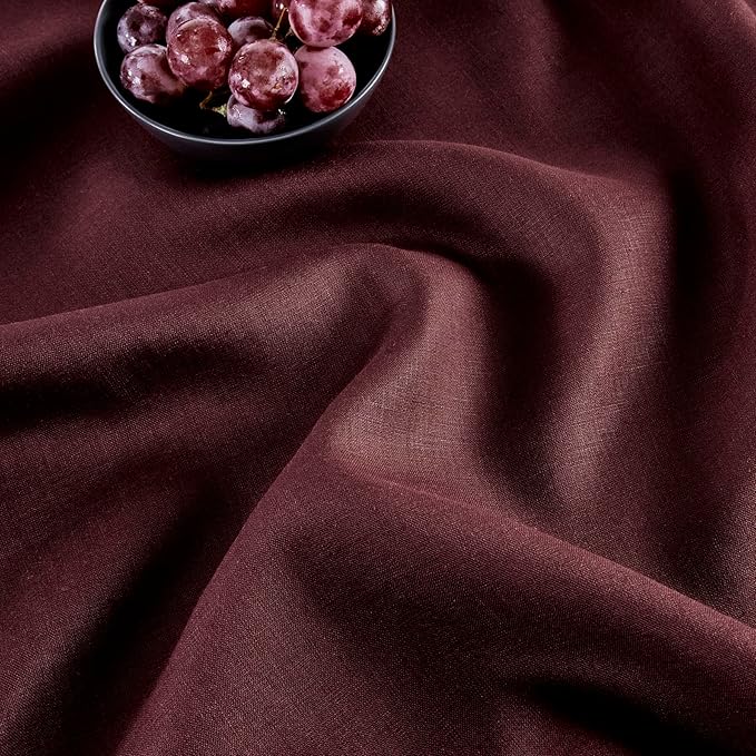 Solino Home Linen Square Tablecloth 52 x 52 Inch - 100% Pure Linen Burgundy Table Throw - Classic Hemstitch, Machine Washable Table Cloth for Winter, Valentines