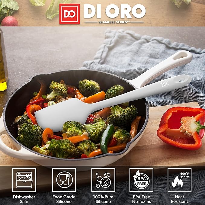 DI ORO Silicone Spatula - 600째F Heat-Resistant Rubber Kitchen Spatula for Baking, Scraping, & Mixing - BPA Free Nonstick Cookware Safe Flexible Utensil for Cooking - Seamless & Dishwasher Safe (Stone)