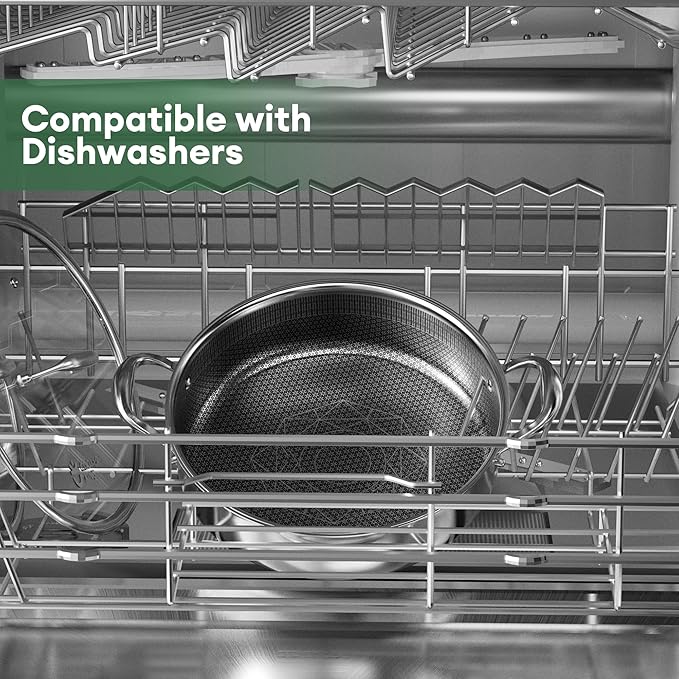 COOKER KING 5QT Stainless Steel Saute Pan with Lid, Hybrid Nonstick Deep Saute Pan, Chicken Fryer, Tri-Ply Clad Even Heat Distribution, Dishwasher-Friendly,Oven Safe to 500째F, Induction Compatible