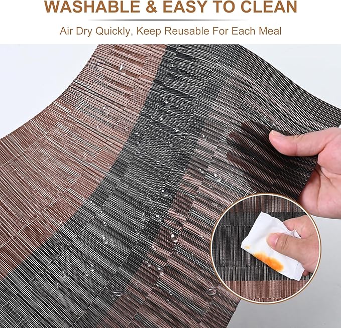 BETEAM Placemats Set of 12, Woven Vinyl Placemat for Dining Table Washable Wipeable Kitchen Place Mats Durable Indoor Outdoor Table Mats