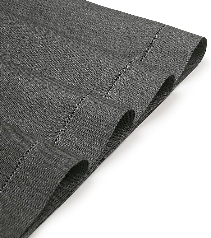 D'Moksha Homes Linen Placemats Set of 4 - Classic Hemstitch Charcoal Grey Placemats 14 x 19 Inch - 100% Pure Linen Table Mats for Spring, Easter - Handcrafted and Machine Washable