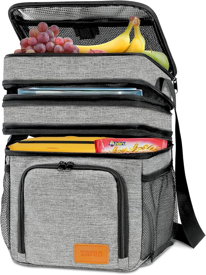 ZRSUN Insulated Lunch Bag for Women Men, Reusable 3 Layers Lunch Box Women, Expandable Reusable Water-resistant Lunch Box for Work Travel Office Picnic Hiking