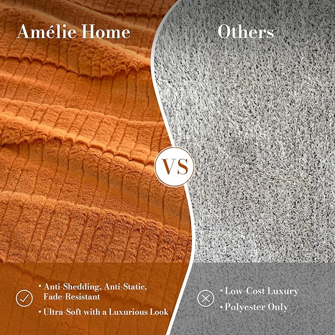 Am챕lie Home Luxury Striped Faux Fur Throw Blanket for Bed Queen Size, Soft Cozy Fuzzy Fluffy Plush Gift Blankets for Women, 88"x90", Brown