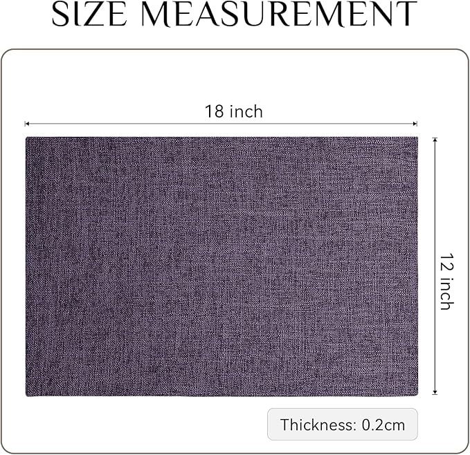 Softalker Faux Linen Placemats Set of 12-12 x 18 Inch, Heat Resistant Double Layered Durable Burlap Farmhouse Place Mats, Non-Slip Washable Rustic Table Mats for Dining, Kitchen, Party竊늁urple