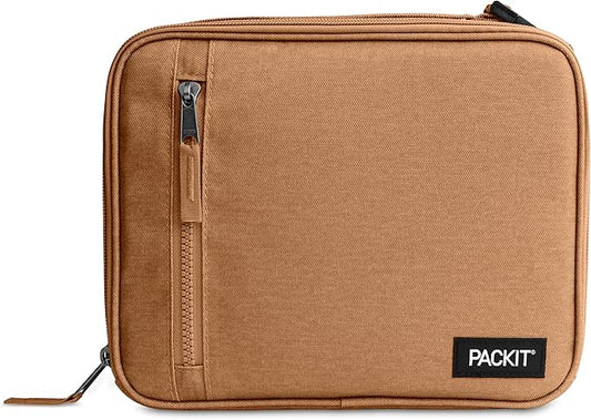 PackIt짰 Freezable Classic Lunch Box, Almond, Built with EcoFreeze짰 Technology, Collapsible, Reusable, Zip Closure With Zip Front Pocket and Buckle Handle, Designed for Fresh Lunch On the Go