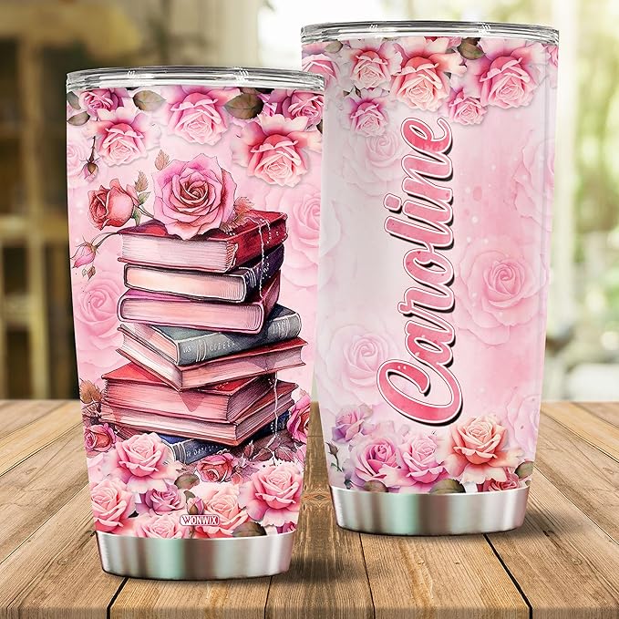 WONWIX Personalized Tumbler Gifts for Book Lover Women Insulated 20oz Stainless Steel Mug Water Bottle Gift Girls, Reading Coffee Cup Mugs Travel Christmas, Birthday, Mother's Day, Valentine