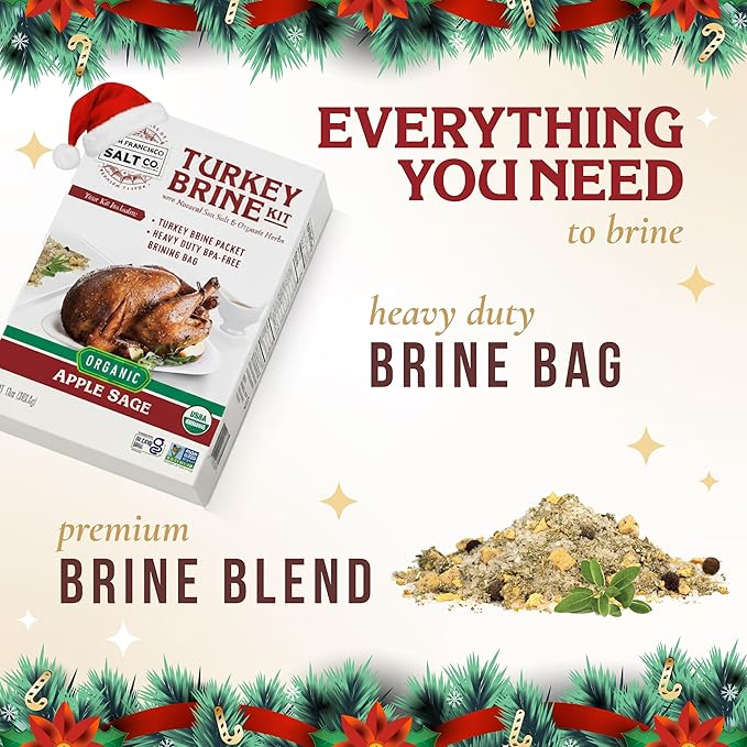 Organic Turkey Brine Kit - 13 oz. Apple Sage Brine with BPA-Free Brine Bag for Whole, Smoked, Oven-Roasted or Fried Turkey by San Francisco Salt Company