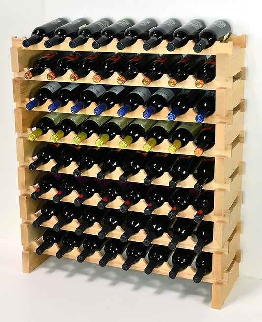 Modular Wine Rack Pine Wood 32-96 Bottle Capacity Storage 8 Bottles Across up to 12 Rows Stackable Newest Improved Model (64 Bottles - 8 Rows)