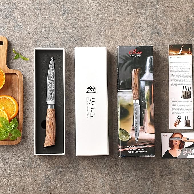 Wakoli EDIB Pro Damascus Universal Knife ??Japanese Style Kitchen Knife | 4.7-Inch Genuine Damascus Steel Blade with VG10 Core | Ergonomic Pakkawood Handle | Professional Cooking Tool
