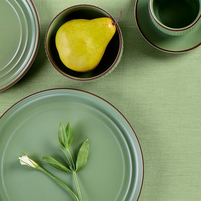 Solino Home Linen Tablecloth 52 x 52 Inch - 100% Pure Linen Laurel Green Square Tablecloth - Fete, Machine Washable Table Throw for Spring, Easter, St Patricks Day