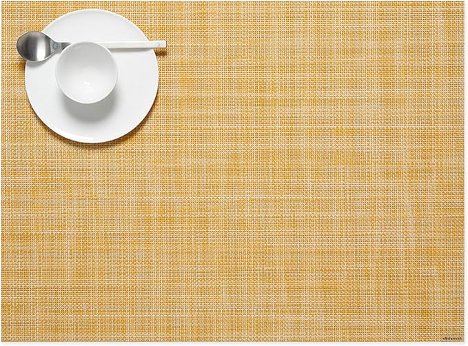 Chilewich Mini Basketweave Placemats in Ochre - Set of 4 - Easy Care Woven Tabletop Textiles - Indoor/Outdoor - 19" x 14" Rectangle
