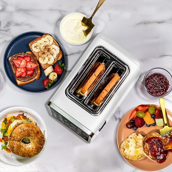 Inspirex Touch Screen Toaster - 2 Extra Wide Slots - 5 Bread Types and 6 Browning Levels - Defrost, Reheat, Favorite, & Single Slot Modes - For Toast, Bagels, & Waffles ??White