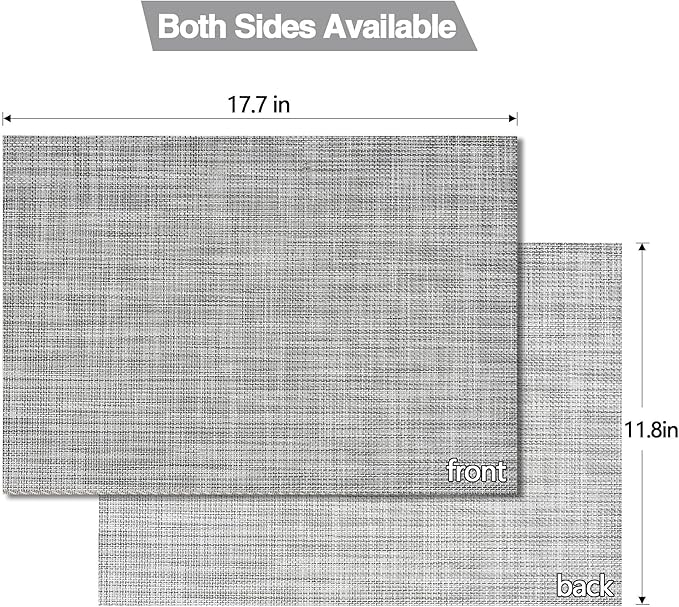 SLKQG Gray Placemats Set of 8 - Easy Clean Washable Vinyl Placemats - Wipeable Heat Resistant Table Mats for Dining Table - 17.7x11.8 Inch (8, Gray Black White)