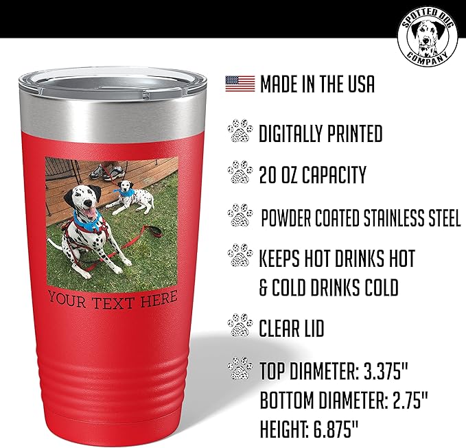 Personalized 20oz (17 Colors) Photo Picture Printed Insulated Stainless Steel Powder Coated Tumbler with Lid ??Customized Mother's Day Gift, for Her Him Men, Custom Coach Gifts Team Mom Dad (Red)