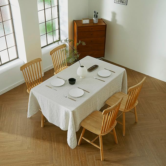 AORISSI 100% French Flax Linen Tablecloths Rectangle 108Lx60W Inch for Dinners, Parties, Easter, Halloween, Camping, Stone Washed, Textured, Machine Washable, 8-10 Sets (60''x108'', Natural Linen)