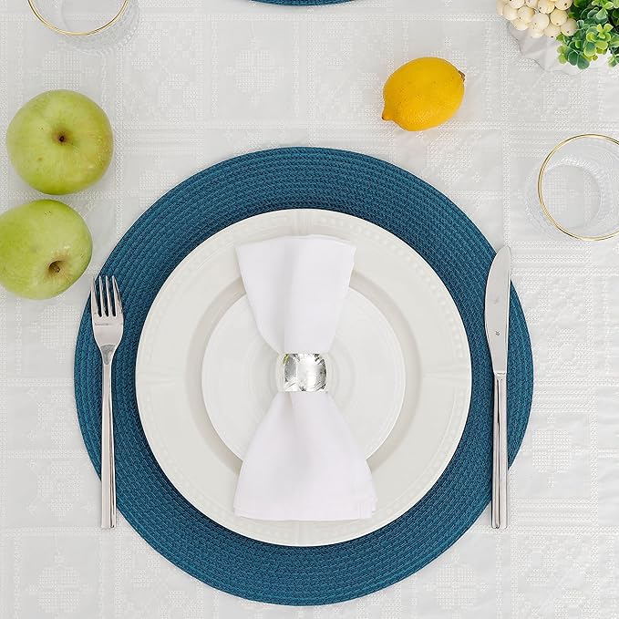 HODJOY Placemats Set of 6, Round Table mats for Indoor and Outdoor Dining Tables, Washable Woven Non-Slip Fall Placemats 15inch (Lake Blue)