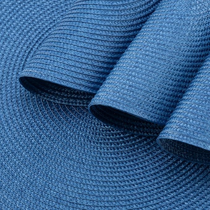Winknowl Round Braided Placemats Set of 6 Washable Woven Heat Resistant Table Mats for Kitchen Dining Tables 15 inch Round Place Mats (Blue,6pcs)