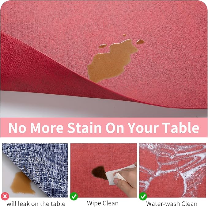 Maxpearl Faux Leather Placemats Set of 4, Waterproof - Wipe Clean - Heat Resistant - Anti Slip Dining Table Place Mats, Suitable for Indoor & Outdoor Use, 17?쇺쇒?2?쇺? Red