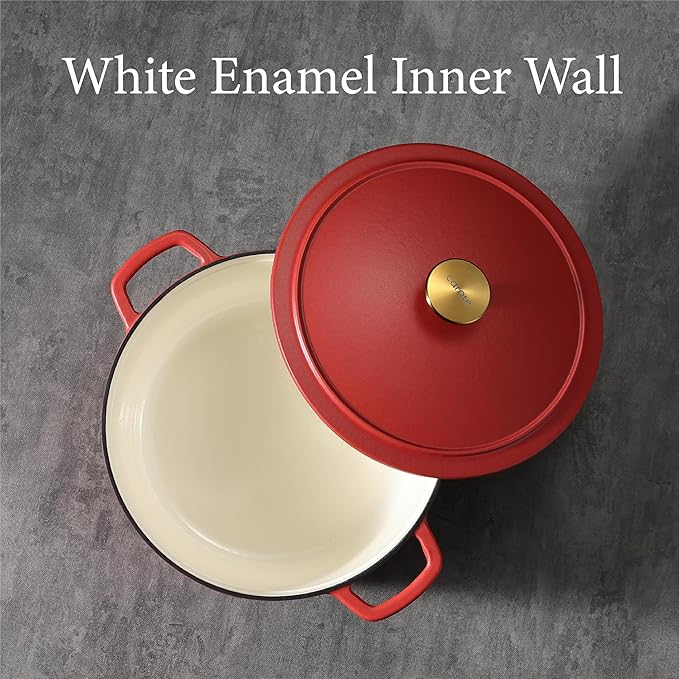 CAROTE 5QT Enameled Cast Iron Dutch Oven Pot with Lid, Heavy-Duty Dutch Oven for Sourdough Bread Baking, Braising, Stews, Roasting, Healthy & Non-Toxic, Dual Handles, All Stovetop Compatible, Oven Safe up to 500째 F, Red