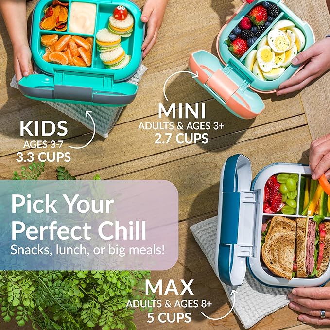 Bentgo Chill Mini Leak-Proof Lunch Box ??Built-In Ice Pack Keeps Food Cold, 2.7-Cup Capacity for Snacks or a Sandwich, 3 or 4 Compartments, PFAS & BPA-Free, Ideal for Adults & Kids 3+ (Lilac Mist)