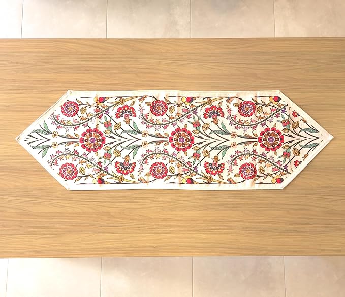 Jacquard Woven Floral Table Runner 18x55 inches ??Rustic Gobelin Tapestry Dining Table Decor, Durable Cotton & Polyester Blend Fabric, Vintage Farmhouse Style, Machine Washable Easy Care (Pattern 1)