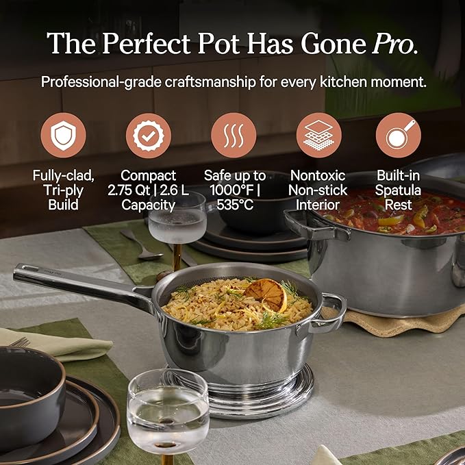 Our Place Titanium Pro Mini Cookware Duo ??Always Pan & Perfect Pot with Nonstick No-Coating Technology | Tri-Ply Titanium & Stainless Steel | Safe for Oven, Induction & Cooktops up to 1000째F | Chrome
