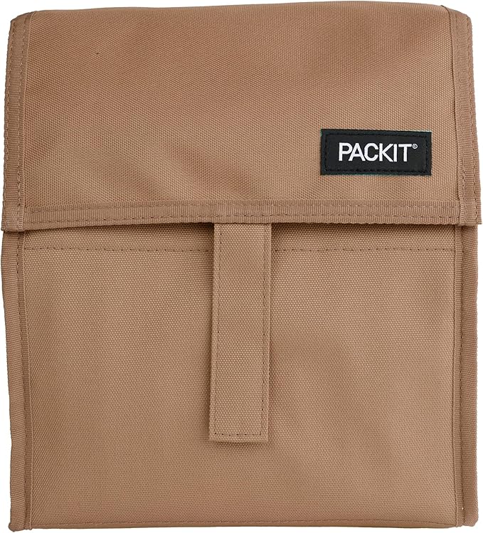 PackIt짰 Freezable Lunch Bag, Almond, Built with ECOFREEZE짰 Technology, Foldable, Reusable, Zip and Fold Closure with Buckle Handle, Designed for Work Lunches and Fresh Lunch On the Go