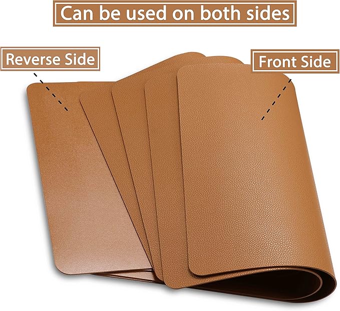Wipeable Placemats Leather Table Mats Waterproof Heat-Resistant Easy to Clean for Dining Table Set Kitchen Table (6, Brown)