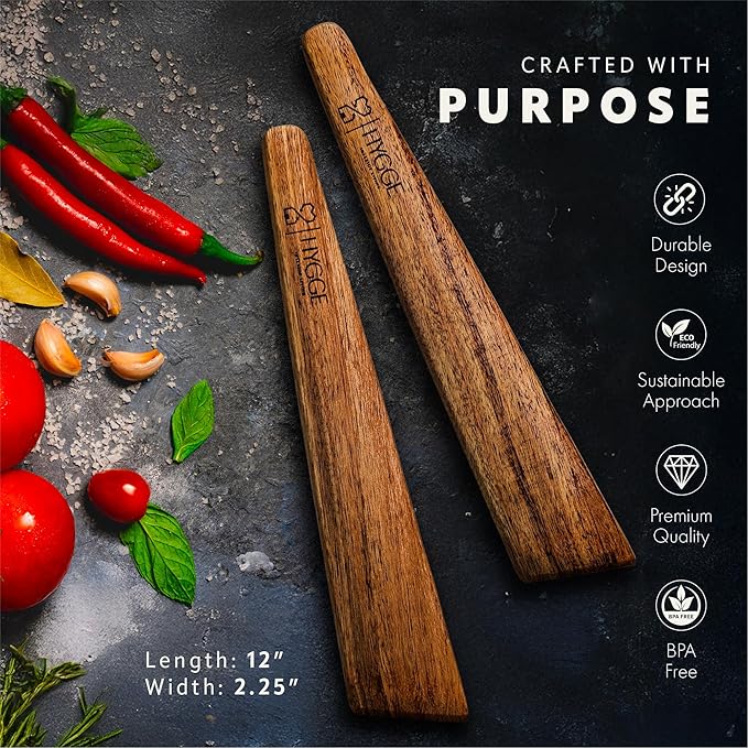 Wooden Spatula for Cooking ??12 inch Premium Wood Turner for Nonstick Pans & Cast Iron ??Durable Kitchen Utensil, Egg Scraper, Pancake Flipper, Kitchen Gift Idea ??Set of 2