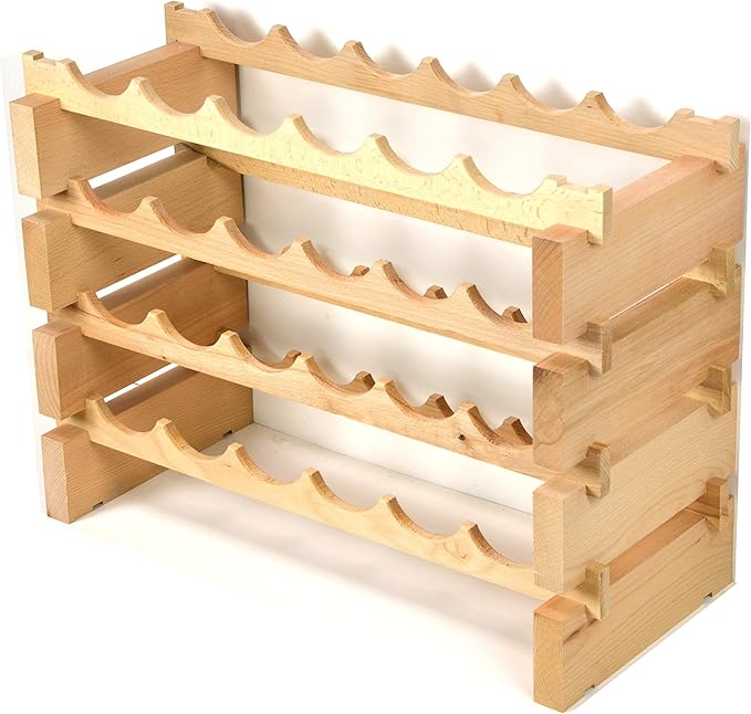 Wine Rack Wood -24 Bottles Modular Hardwood Wine Racks (6 bottles x 4 shelves)