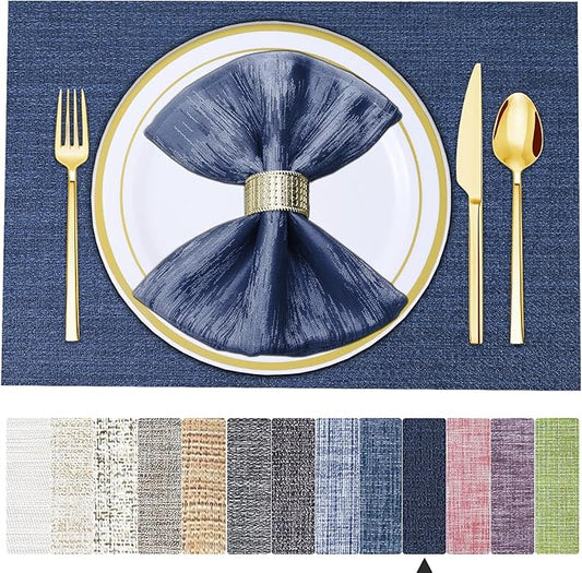 BETEAM Placemats Set of 8, Woven Vinyl Placemat for Dining Table Washable Wipeable Kitchen Place Mats Durable Indoor Outdoor Table Mats