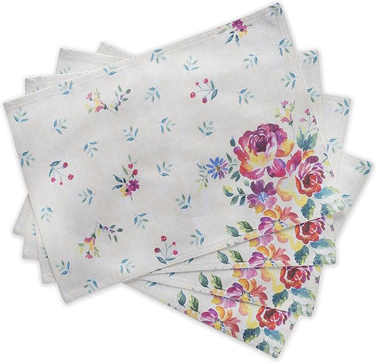 Maison d' Hermine Placemats Set of 4 100% Cotton Washable Cloth Place Mats, Reusable Table Mats for Kitchen Dining Decoration, Party, Wedding, Restaurant Spring/Summer (Rose Garden, 13" x 19")