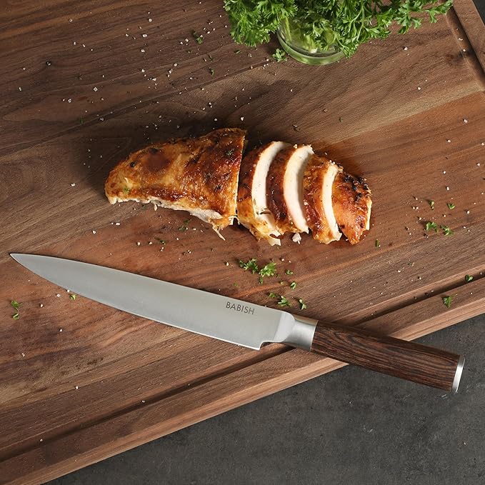 Babish 8-Inch Carving Knife ??High-Carbon 1.4116 German Steel Slicing Knife with Dark Pakka Wood Handle, Full-Tang Razor Sharp Blade for Carving Meat, Turkey, Roast & BBQ