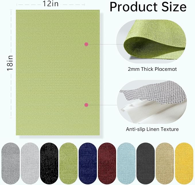 Blue Forest | Rectangular Faux Linen Placemats Set of 8 | Dual- Layered Thickened for Durability | Heat Resistant | Machine Washable | Wrinkle Free for Easy Care Indoor/Outdoor Use - Grass Green