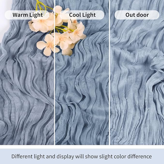 RealBox 3 Pack Dusty Blue Cheesecloth Table Runner 17x108 Inch Semi Sheer Boho Gauze Cheese Cloth Fabric Table Runners Table Decor for Wedding Party Baby Shower Birthday Home Decor Garden Farmhouse