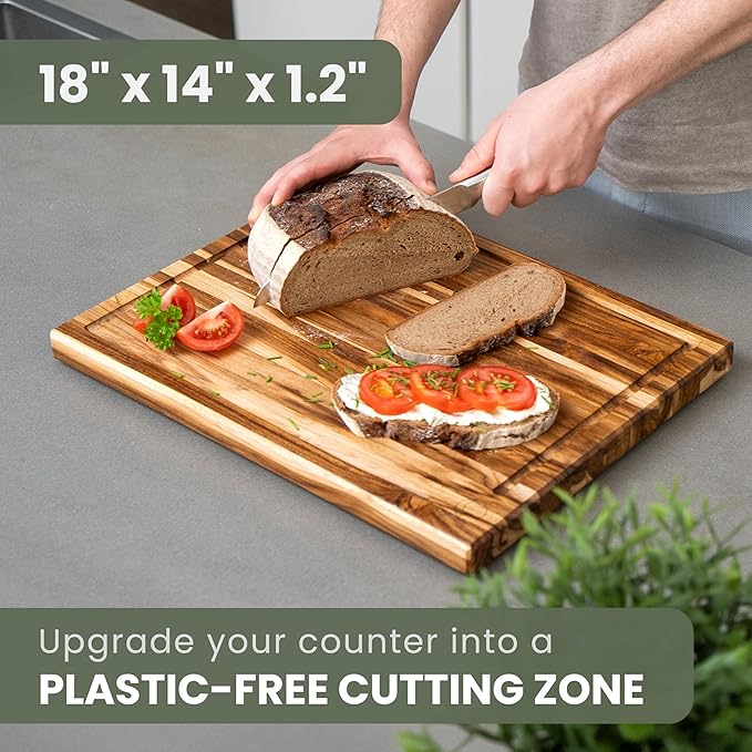 WALDWERK Large Teak Wood Cutting Board (18 x 14 x 1.2") - Solid Wood Cutting Board - Large Teak Wood Chopping Board - Wooden Butcher Block for Kitchen