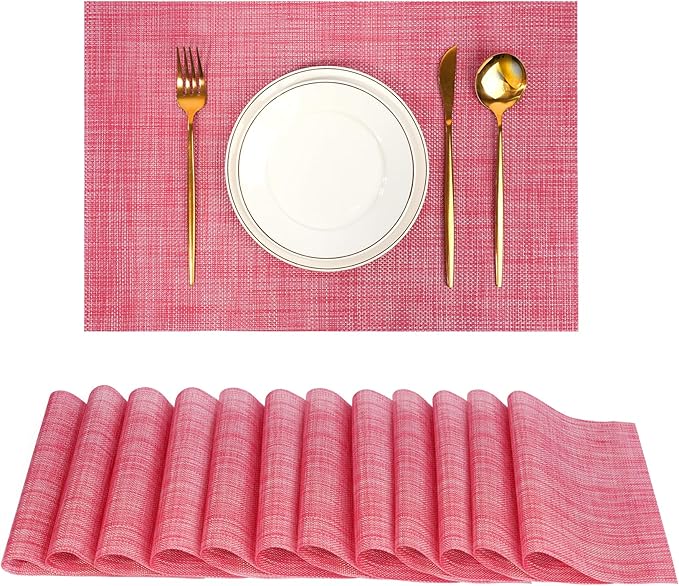 flohar Placemats Set of 12竊똂hristmas Decoration Non-Slip PVC Weave Table Mats Easy to Clean竊똇eat Resistant Place Mats for Kitchen Dining Table Decoration Indoor Outdoor竊똓ed