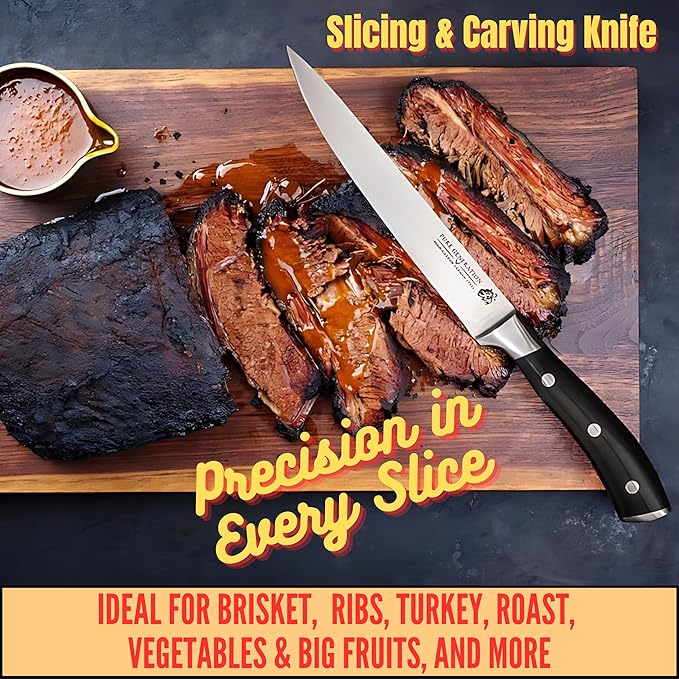 8" Carving Knife for Meat ??Butcher Knife, Razor Sharp German Steel Slicing Knife with Ergonomic Handle for Turkey, Ham, Fruits, and Meat Cutting