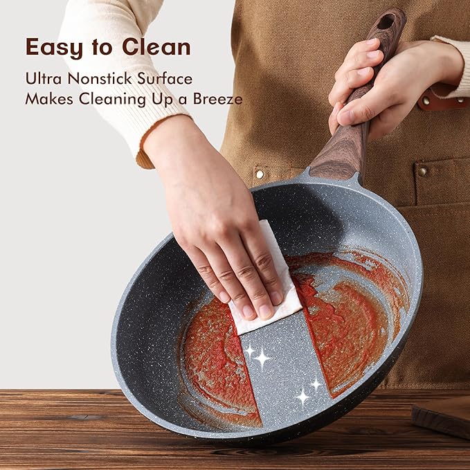 SENSARTE Nonstick Frying Pan Skillets, Swiss Granite Coating Omelette Pans, Healthy Cookware Chef's Pan, Free of Intentionally Added PFOA (8+9.5+11 Inch)
