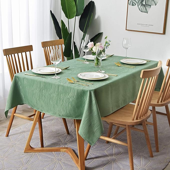 maxmill Jacquard Tablecloth Swirl Design Spillproof Wrinkle Free Heavy Weight Soft Table Cloth Decorative Fabric Table Cover for Outdoor and Indoor Use Oblong 60 x 120 Inch Sage Green