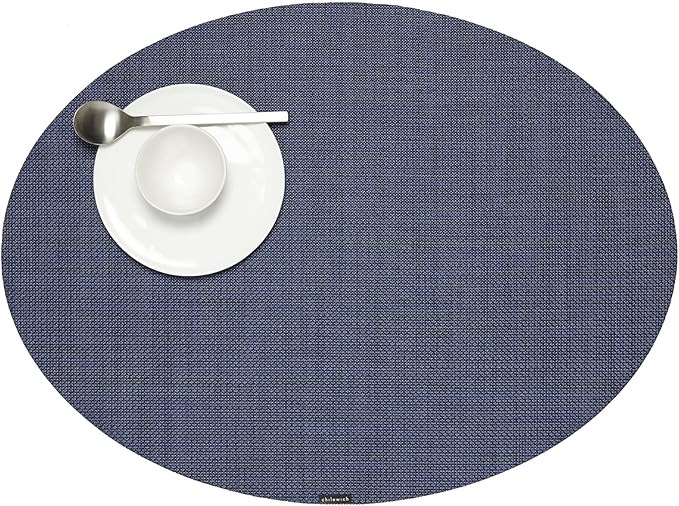 Chilewich Mini Basketweave Placemats in Indigo - Set of 4 - Easy Care Woven Tabletop Textiles - Indoor/Outdoor - 19.25" x 14" Oval